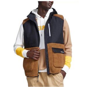 Caterpillar Mens Foundation Hooded Hybrid Work Vest L Sherpa Fleece Bronze Black